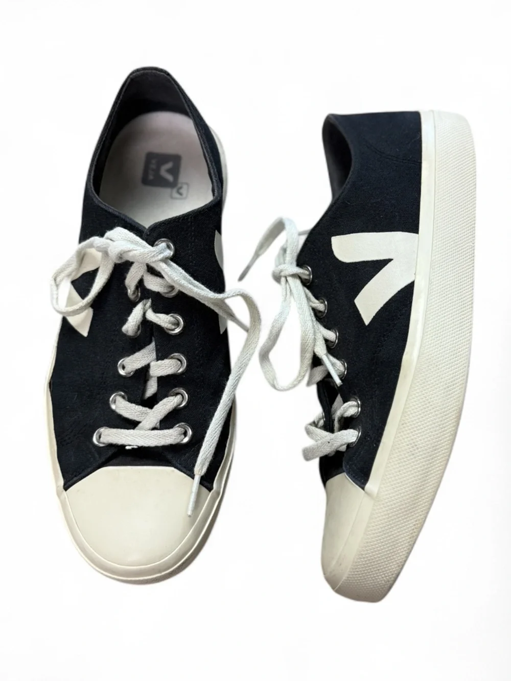 Veja Black and White Low-Top Canvas Sneaker - Picture 3 of 9